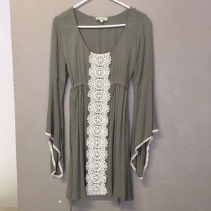 Boho olive green bell sleeve dress